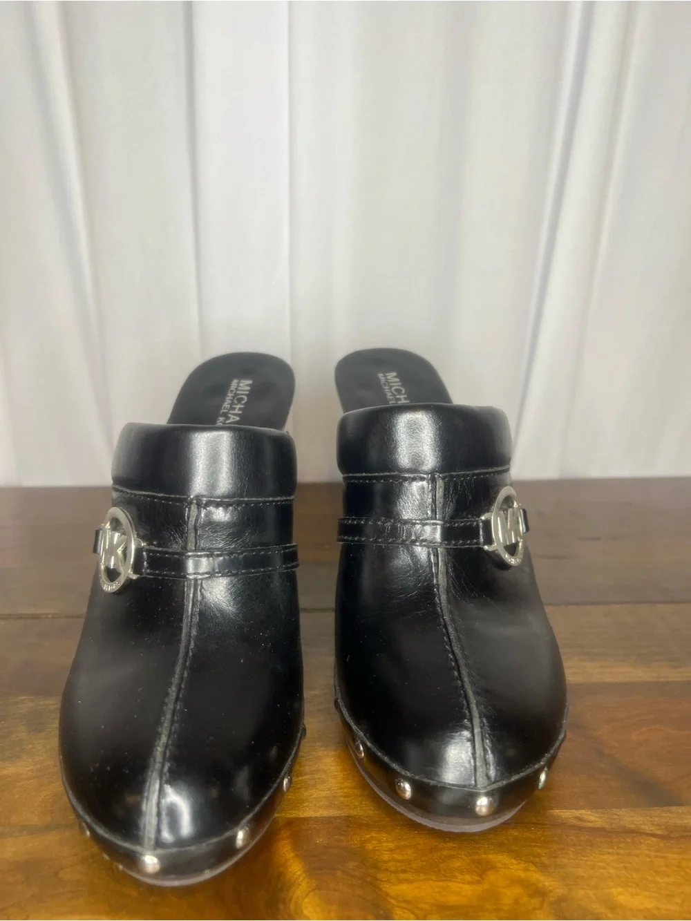Michael Kors Black Patent Slip-On Sandals with White Logo